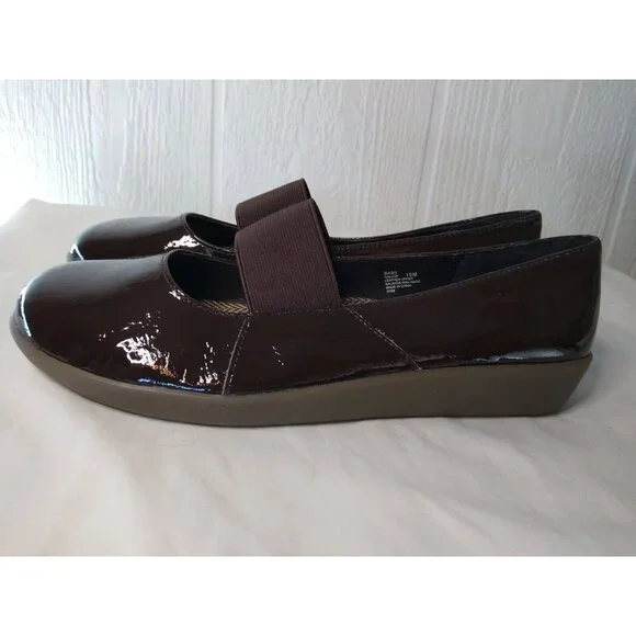 GH Bass Gallop Womens 10 M Cocoa Brown Patent Comfort Flats Elastic Band NEW - Picture 4 of 12